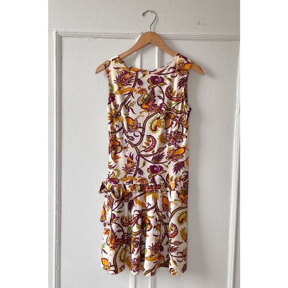 60s 70s VTG Paisley Firebird Print Floral Mini Dress Drop Waist A-Line Floral - Picture 4 of 5